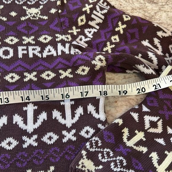 Frankie Morello Purple and Brown logo and skulls Crewneck Sweater large - Picture 4 of 7
